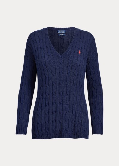 Polo Ralph Lauren Cable-Knit Side-Slit Striktrøje Dame Danmark (KTGXI2493)